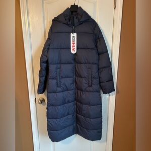 32 Degrees Ladies Long Navy Puffer Coat